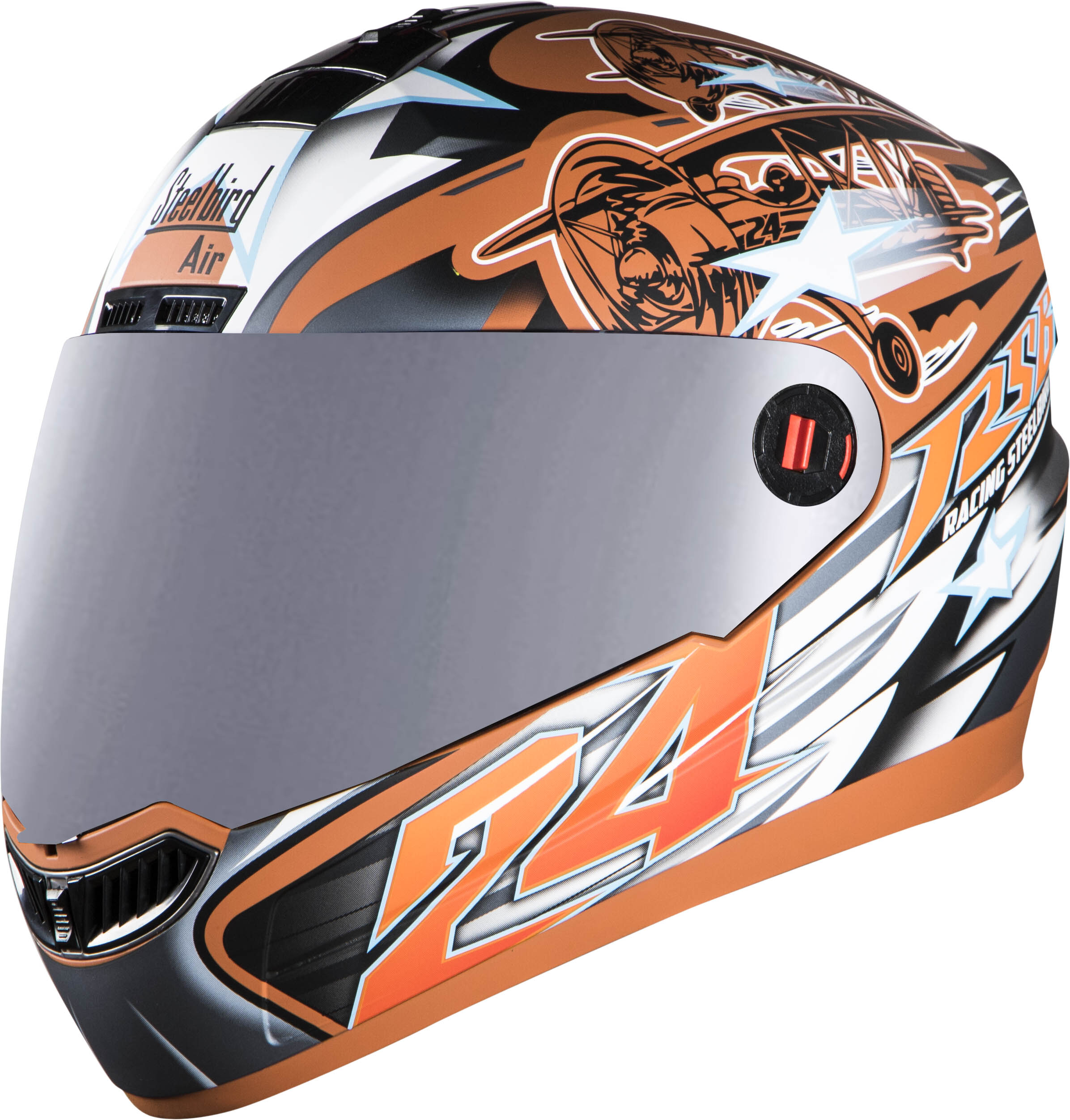 SBA-1 Hovering Glossy Orange With Orange ( Fitted With Clear Visor  Extra Silver Chrome Visor Free)